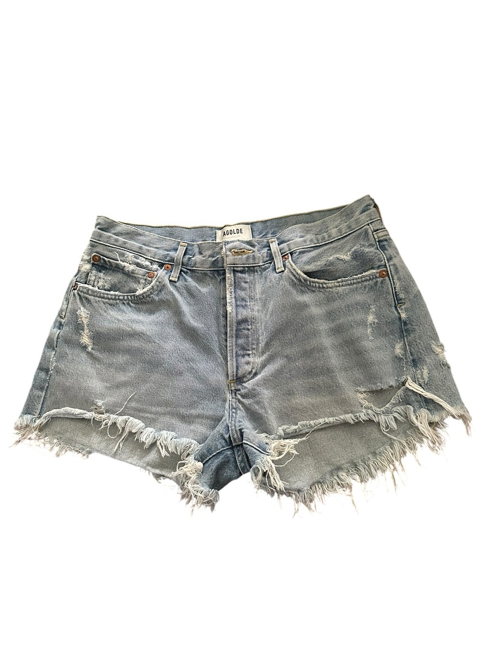 AGOLDE Parker Light Blue Distressed Denim Cutoff Shorts